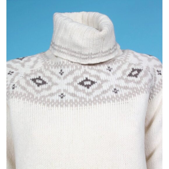 DEVOLD Ona Round Cream Fair Isle Turtle Neck Wool Knit Ski Sweater sz L /958 - Picture 2 of 7